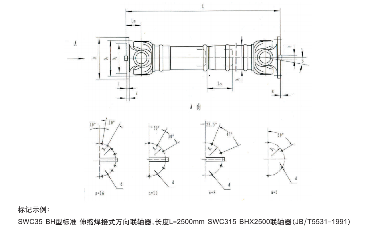 SWC BH型十字軸式萬向聯(lián)軸器產(chǎn)品規(guī)格圖