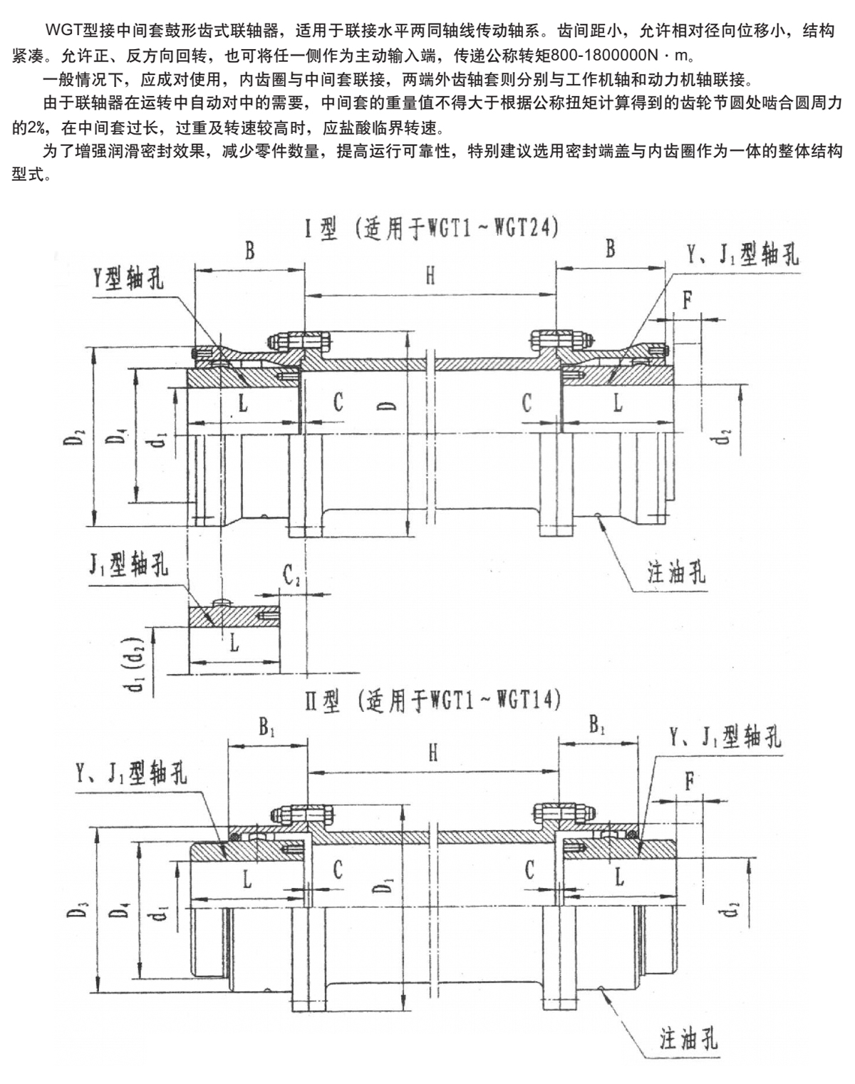 WGT型接中間套鼓形齒式聯(lián)軸器產(chǎn)品規(guī)格圖