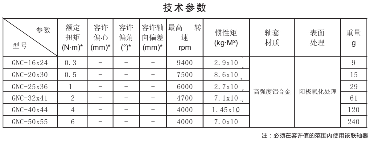 GNC-鋁合金剛性夾緊聯軸器系列技術參數