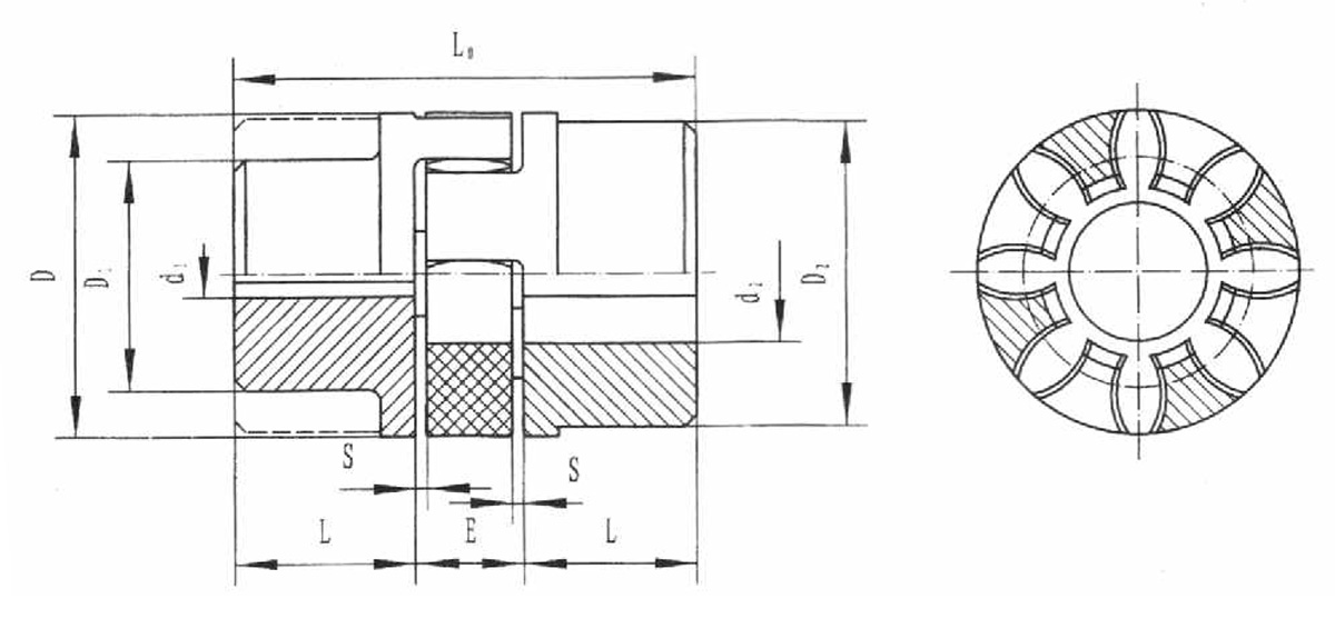 擴(kuò)大軸孔星形彈性聯(lián)軸器產(chǎn)品規(guī)格圖