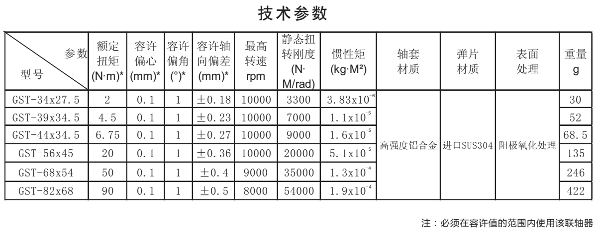 GST鋁合金臺(tái)階式單膜片夾緊聯(lián)軸器技術(shù)參數(shù)