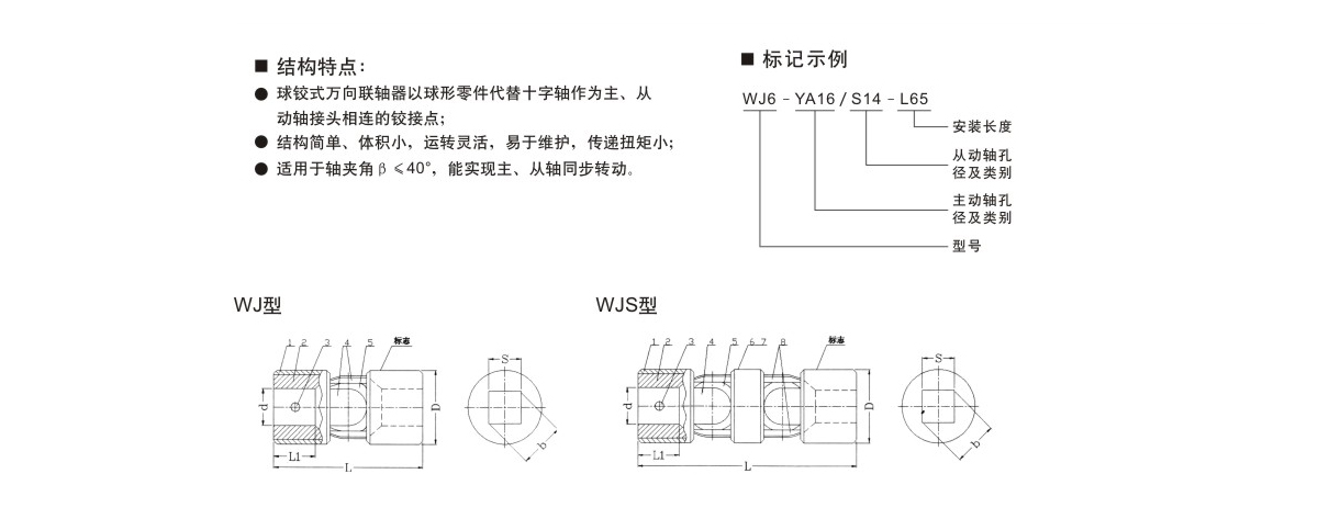 WJ-WJS型球鉸式萬向聯(lián)軸器產(chǎn)品規(guī)格圖